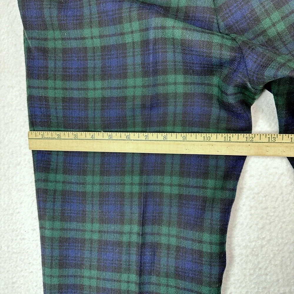 Vtg Jos A Bank Mens 32x28 Green Blue Plaid 100% Wool Dress Pleat Pants USA Made